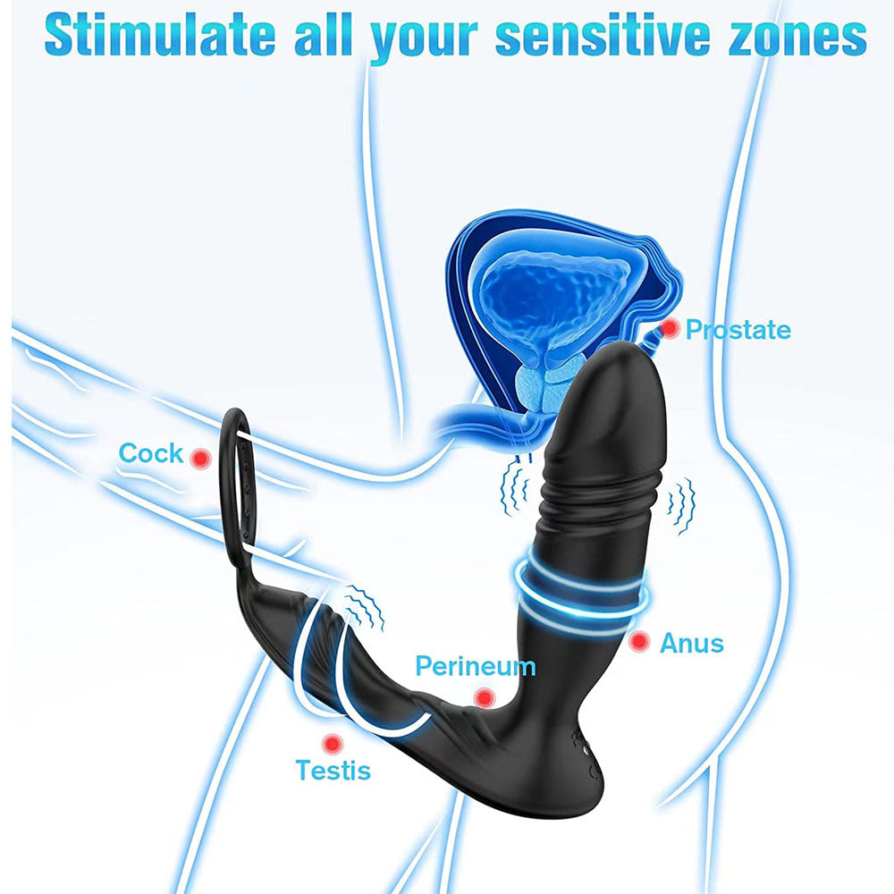 Luxerouse Wireless Remote Control Prostate Massager APP Backcourt Single Ring Anal Plug Vibrating Semen Locking Ring