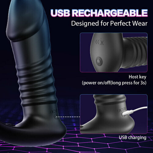 Luxerouse 3 Thrilling Vibration 3 Thrusting Silicone Remote Control Cock Ring Anal Vibrator