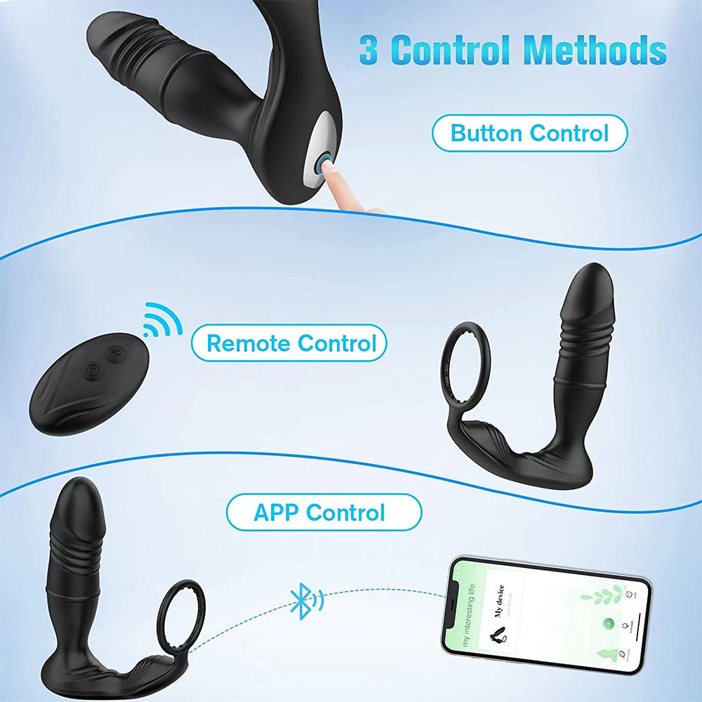 Luxerouse Wireless Remote Control Prostate Massager APP Backcourt Single Ring Anal Plug Vibrating Semen Locking Ring