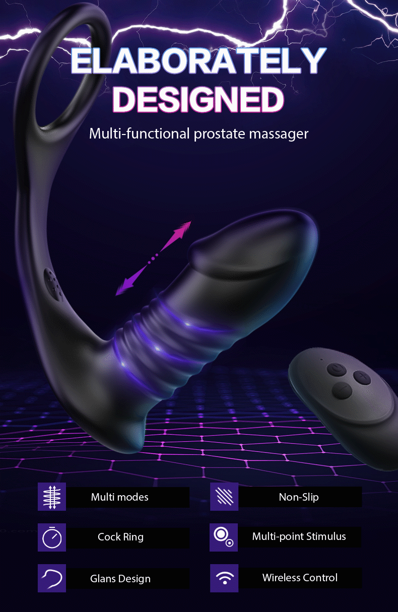 Luxerouse 3 Thrilling Vibration 3 Thrusting Silicone Remote Control Cock Ring Anal Vibrator