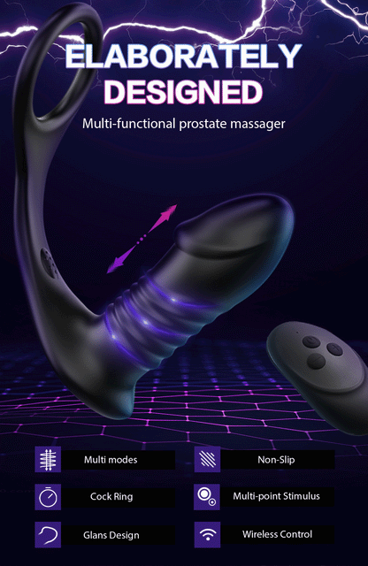 Luxerouse 3 Thrilling Vibration 3 Thrusting Silicone Remote Control Cock Ring Anal Vibrator