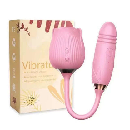 Luxerouse Rose Vibrator 2 in 1 Rose Toy With 10 Thrusting and Sucking Dildo