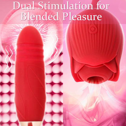 Luxerouse Rose Vibrator 2 in 1 Rose Toy With 10 Thrusting and Sucking Dildo
