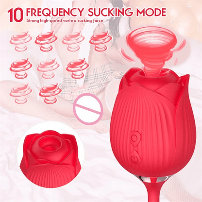 Luxerouse Rose Vibrator 2 in 1 Rose Toy With 10 Thrusting and Sucking Dildo