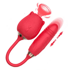 Luxerouse Rose Vibrator 2 in 1 Rose Toy With 10 Thrusting and Sucking Dildo