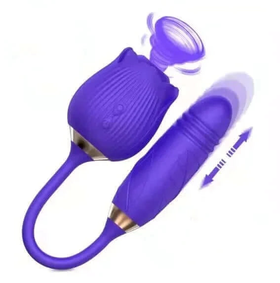 Luxerouse Rose Vibrator 2 in 1 Rose Toy With 10 Thrusting and Sucking Dildo
